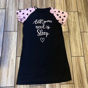 Black and Pink Sleep Shirt with Heart Sleeves